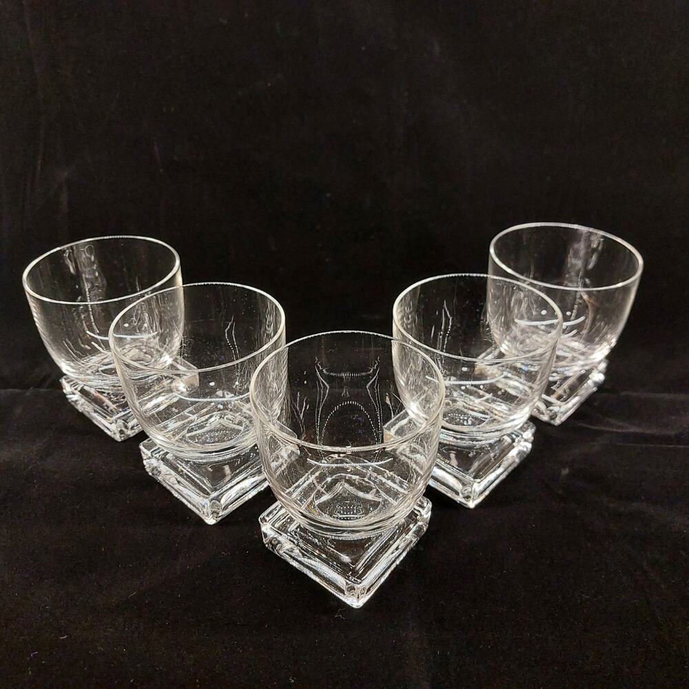Vintage Cambridge Square Whiskey Glasses Set of 5 MCM Clear Crystal Cocktail 3”